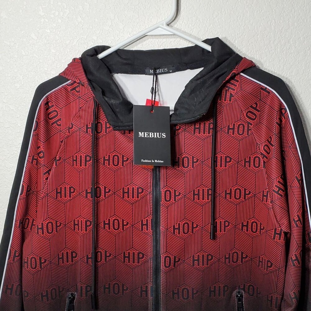 Mebius Men's Hip Hop Hoodie Jacket Size M Ombre Red & Black Full Zip NWT - Picture 8 of 9